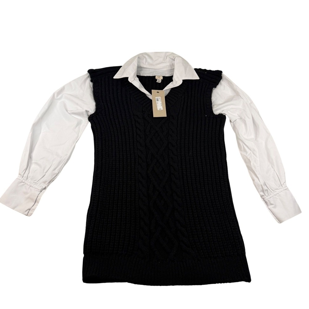 River Island In Other Words 2-in-1 Cable Knit Sweater Dress Black White‎ S NWT